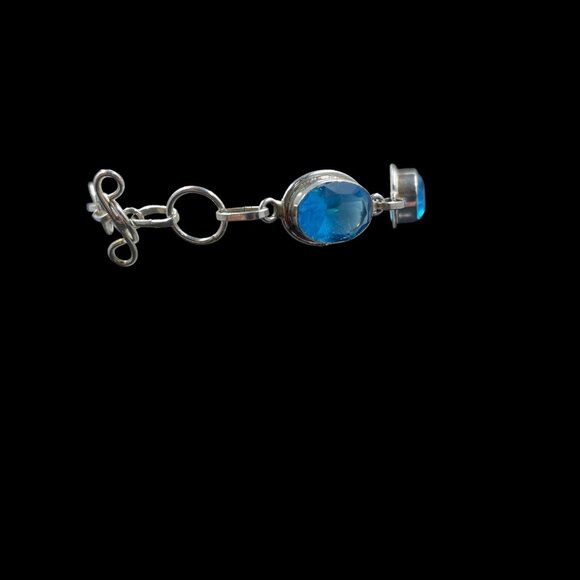 Blue Gemstone Silver Tone Bracelet Mermaidcore Beachcore Coastal Vacation Boho - Picture 6 of 8